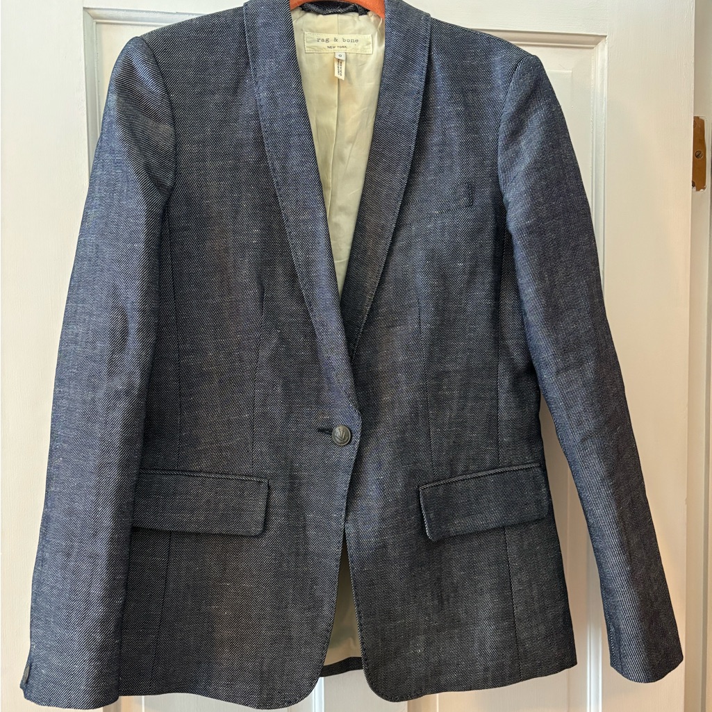 Rag & Bone Natalie Long Chambray Linen Blazer Nwot Sz 0